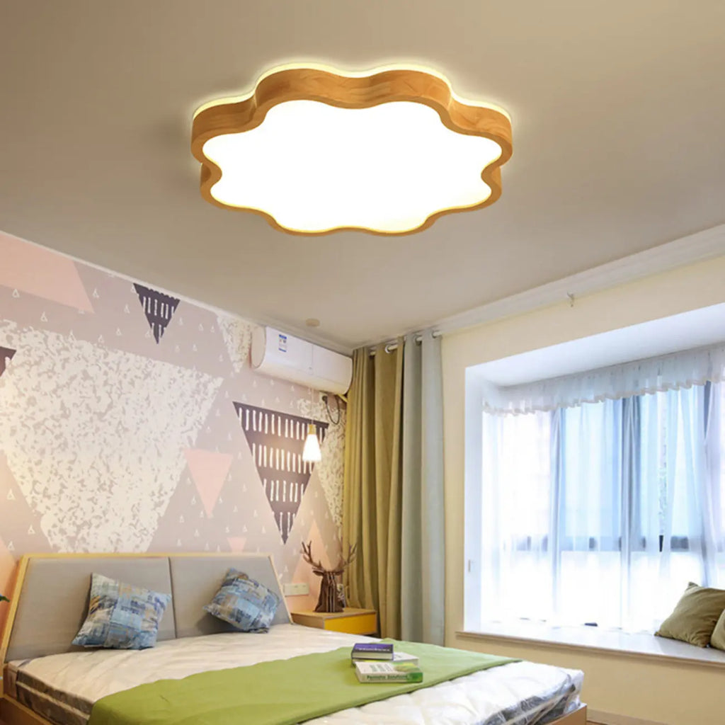 Elegant Natural Finish Star Flush Ceiling Light for Bedroom
