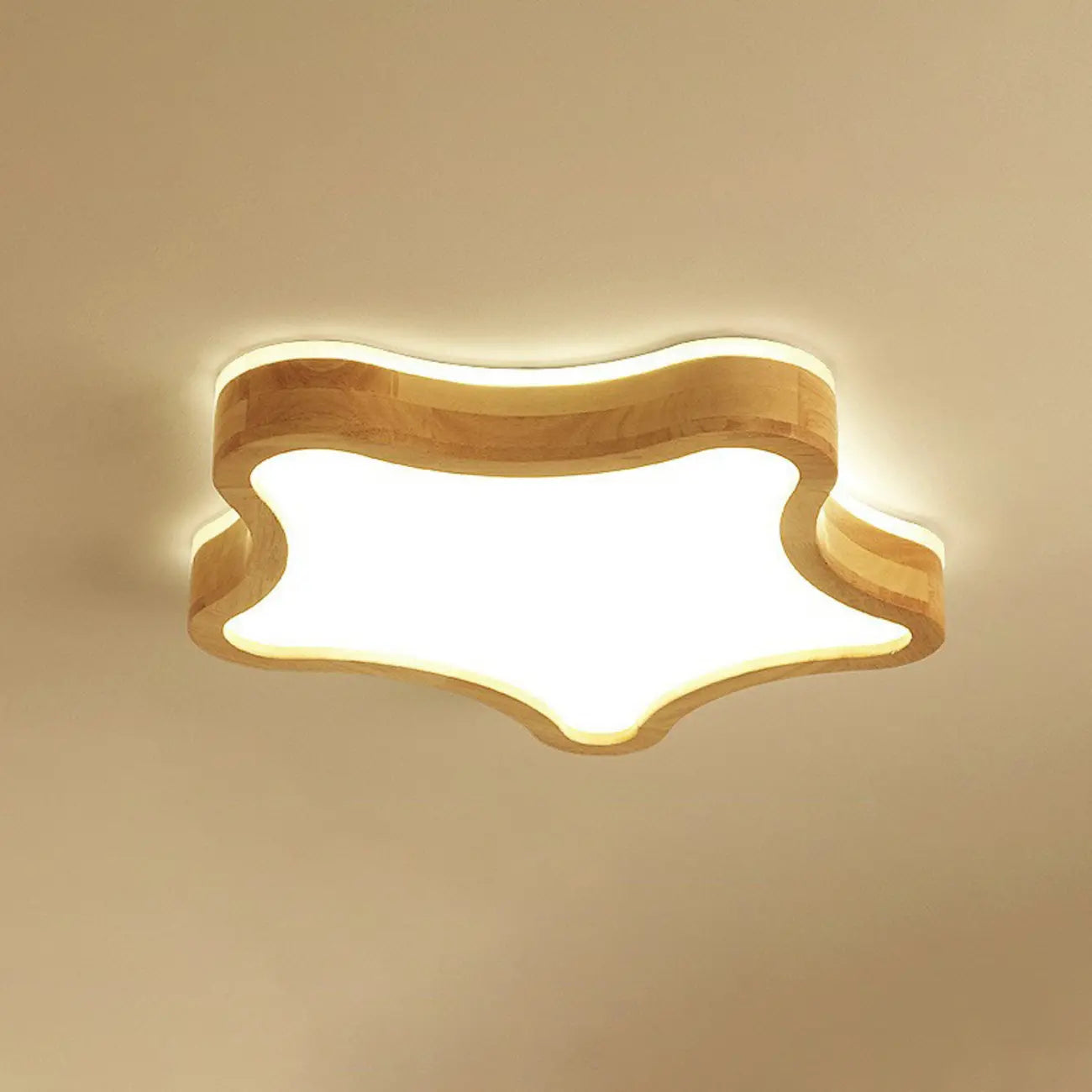 Elegant Natural Finish Star Flush Ceiling Light for Bedroom