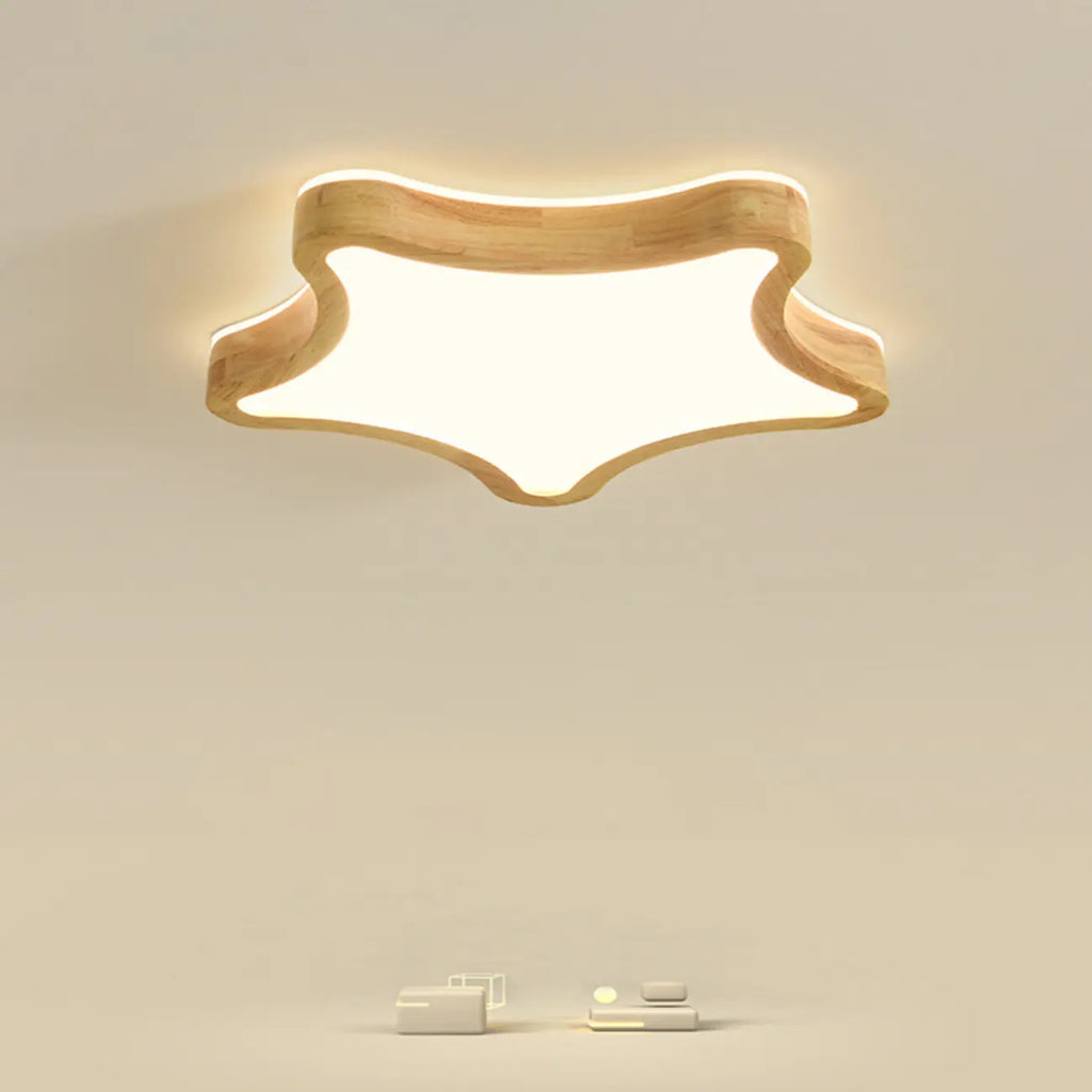 Elegant Natural Finish Star Flush Ceiling Light for Bedroom