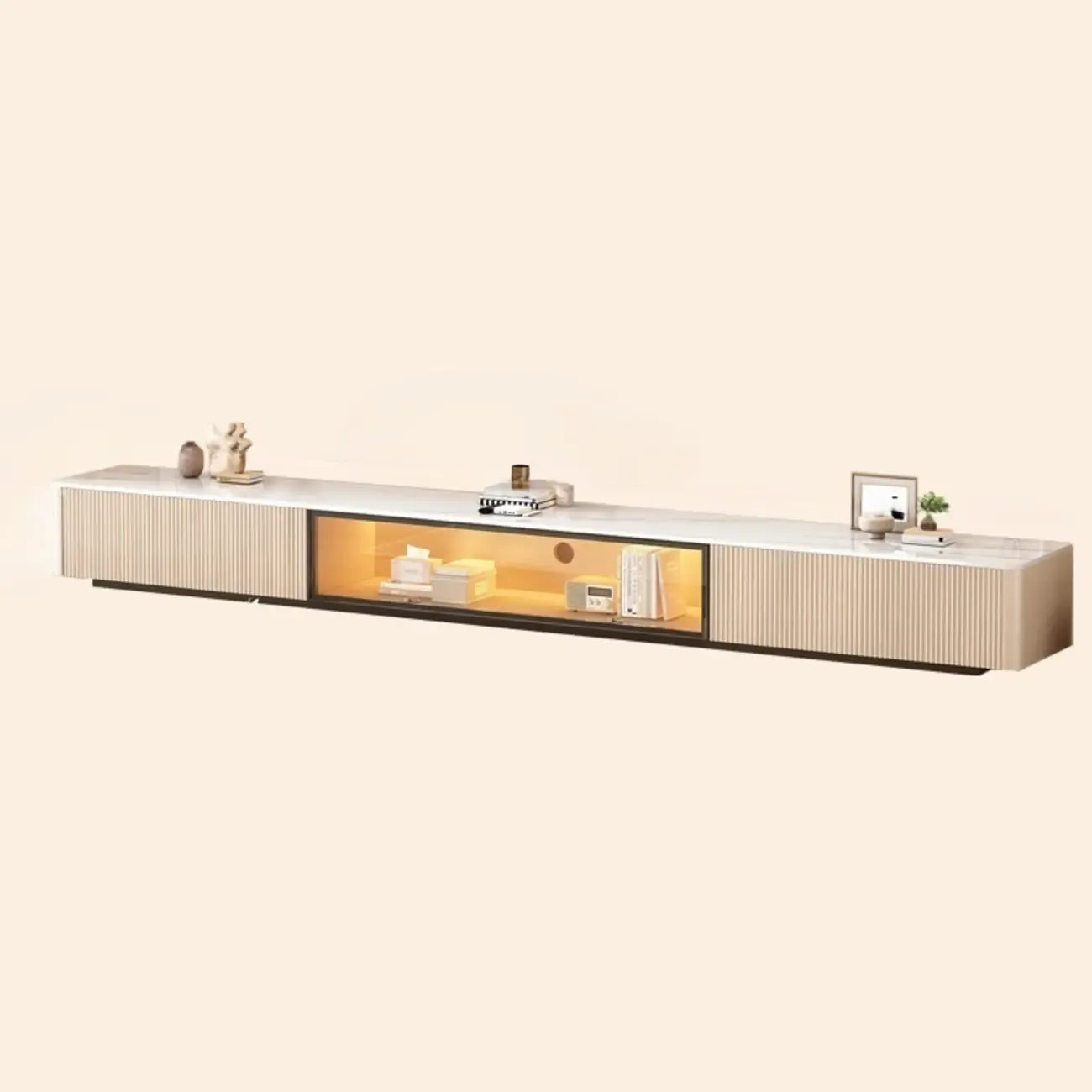 63 Champagne Long Stone TV Stand with Cable Management