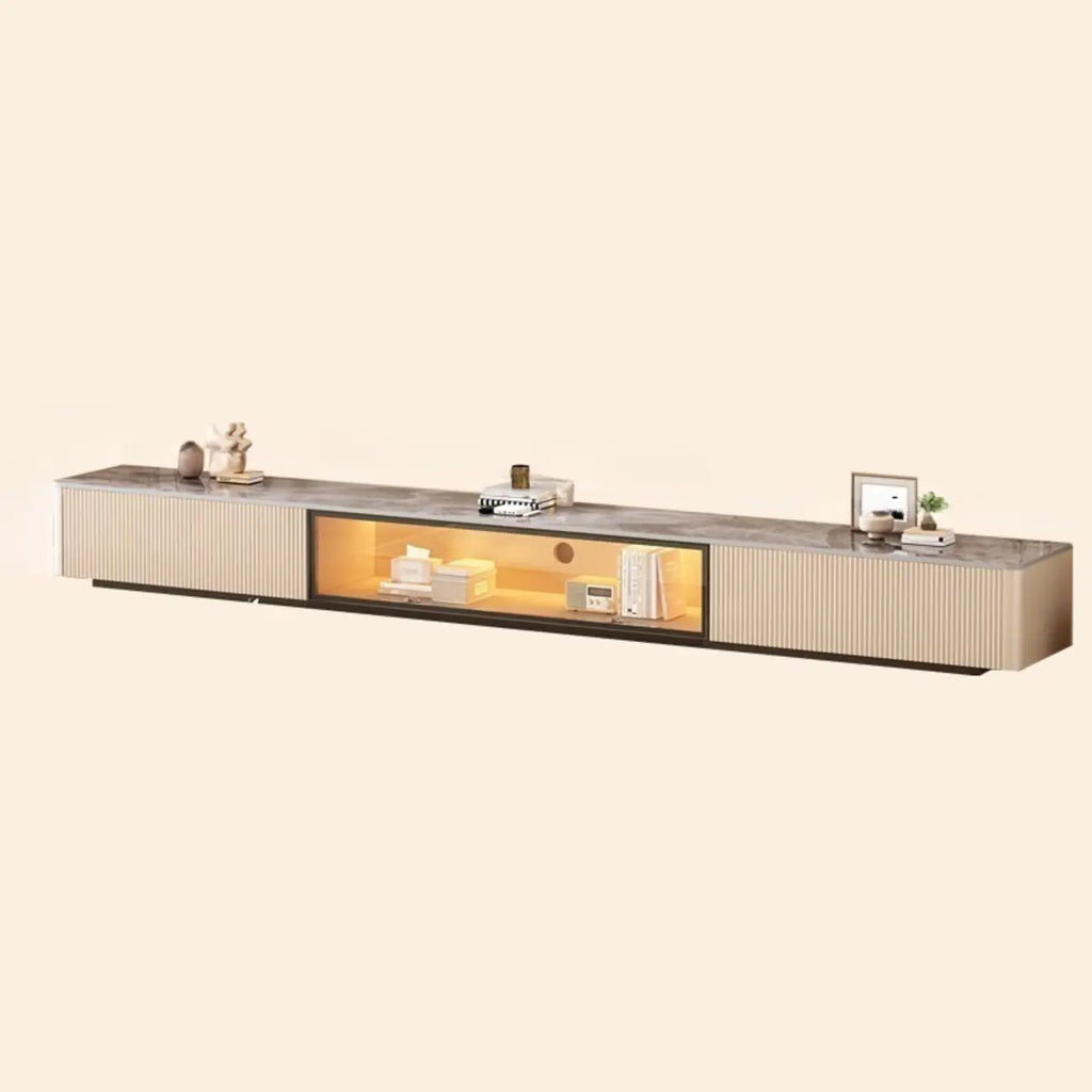 63 Champagne Long Stone TV Stand with Cable Management