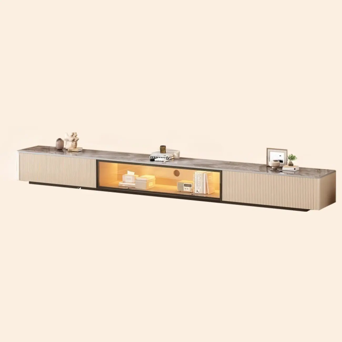 63 Champagne Long Stone TV Stand with Cable Management