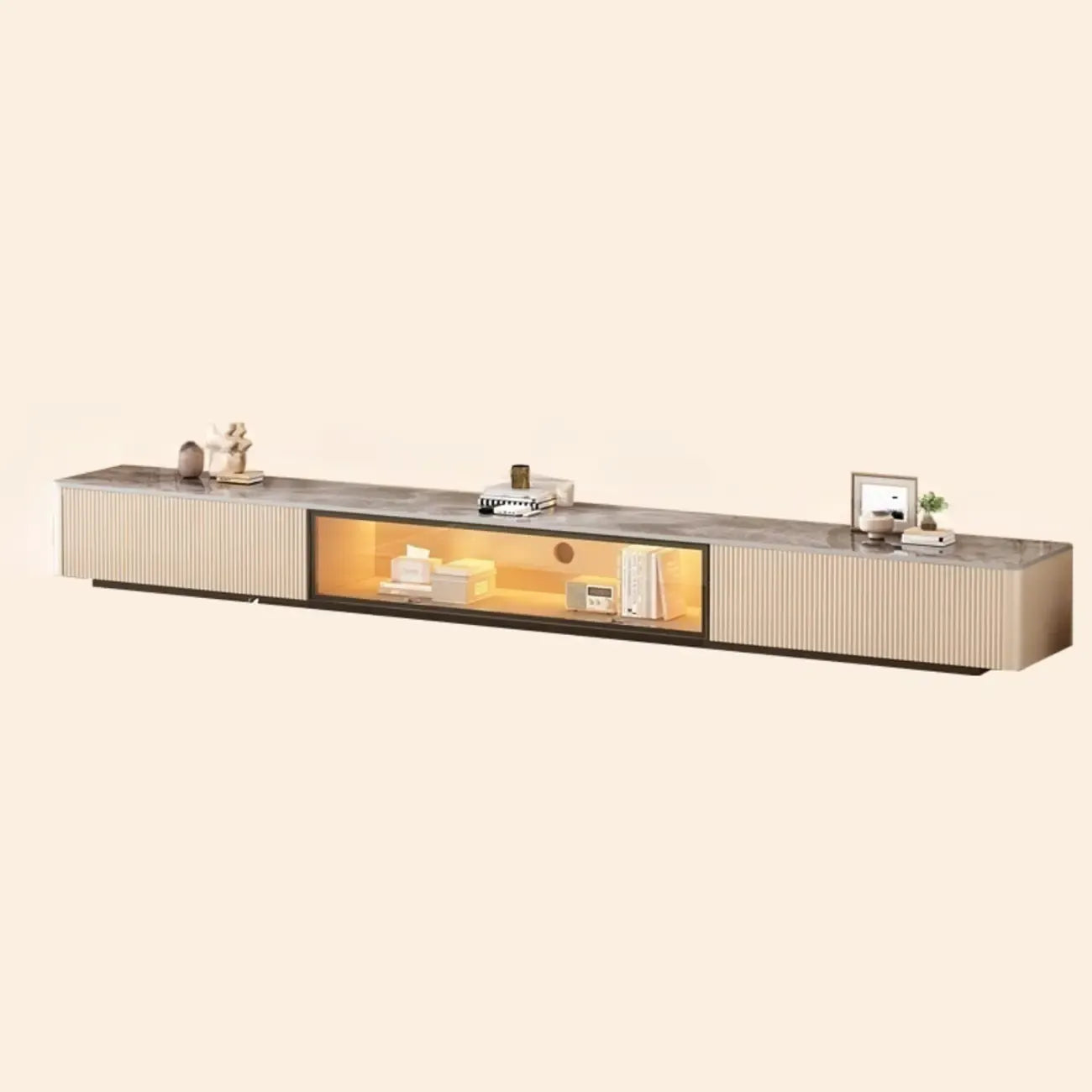 63 Champagne Long Stone TV Stand with Cable Management