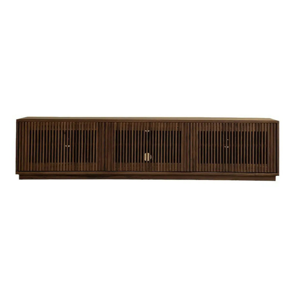 Contemporary Rectangle Brown Fluted Wood Cabinet TV Stand