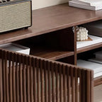 Contemporary Rectangle Brown Fluted Wood Cabinet TV Stand