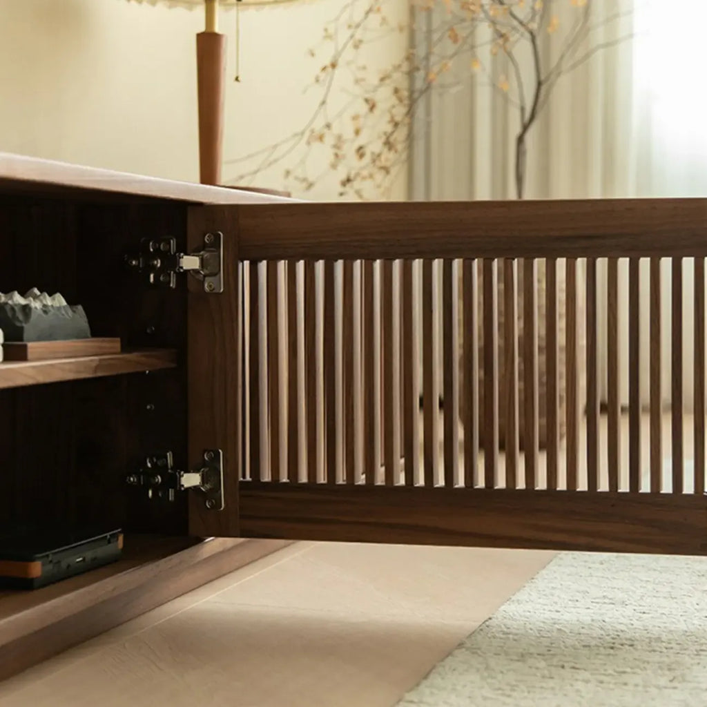 Contemporary Rectangle Brown Fluted Wood Cabinet TV Stand