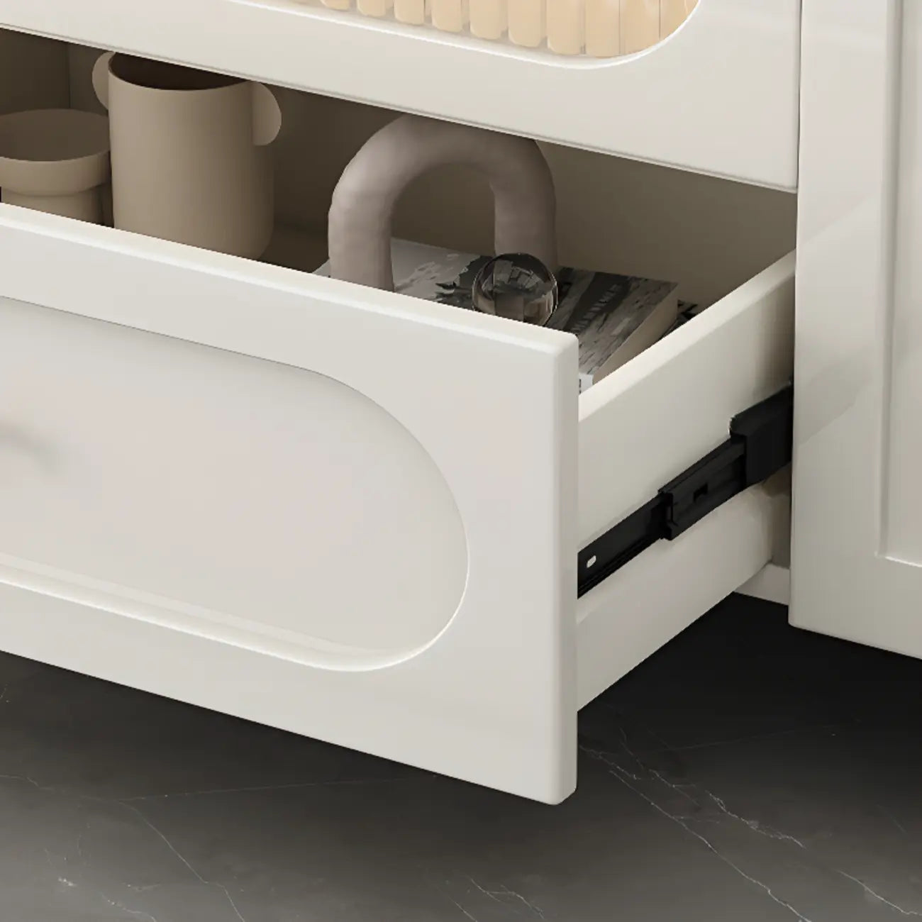 63 Elegant Stone White TV Stand with Adjustable Shelves