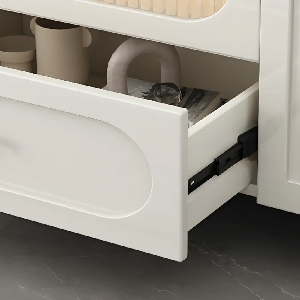 63 Elegant Stone White TV Stand with Adjustable Shelves