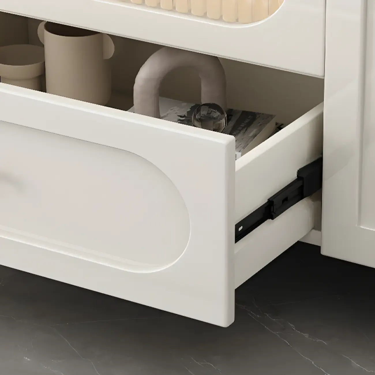 63 Elegant Stone White TV Stand with Adjustable Shelves