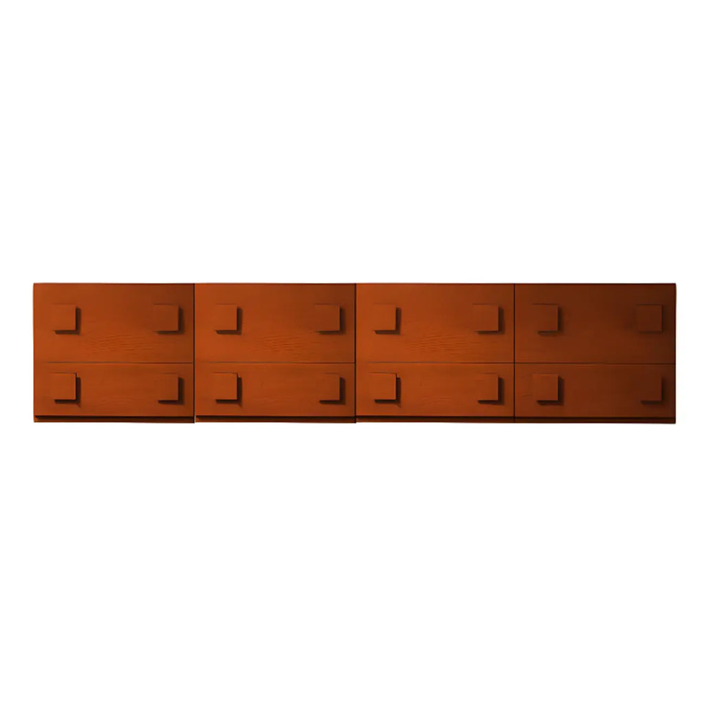91 Mid-Century Brown Long Pine Wood TV Stand with Drawers
