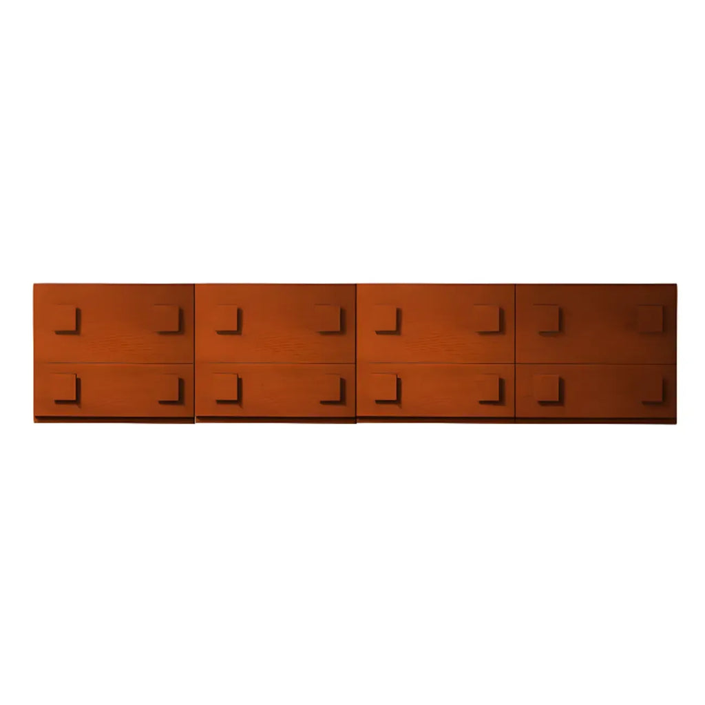 91 Mid-Century Brown Long Pine Wood TV Stand with Drawers