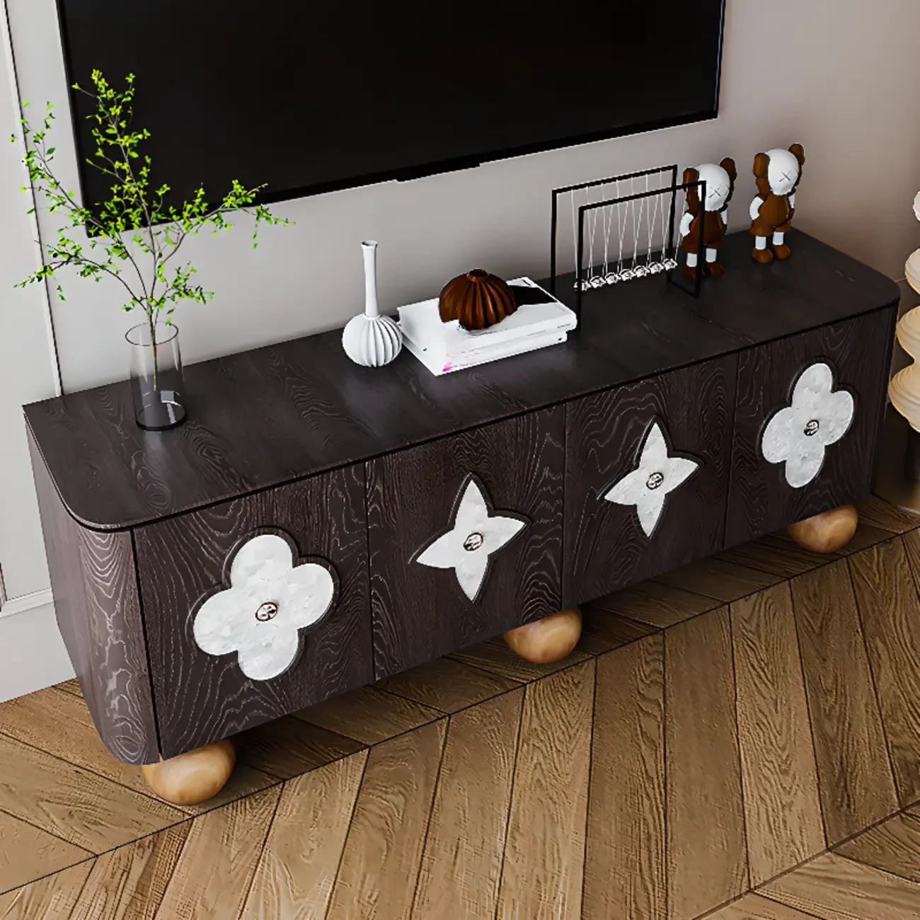 63 Black Modern Rectangle Wooden TV Stand for Living Room