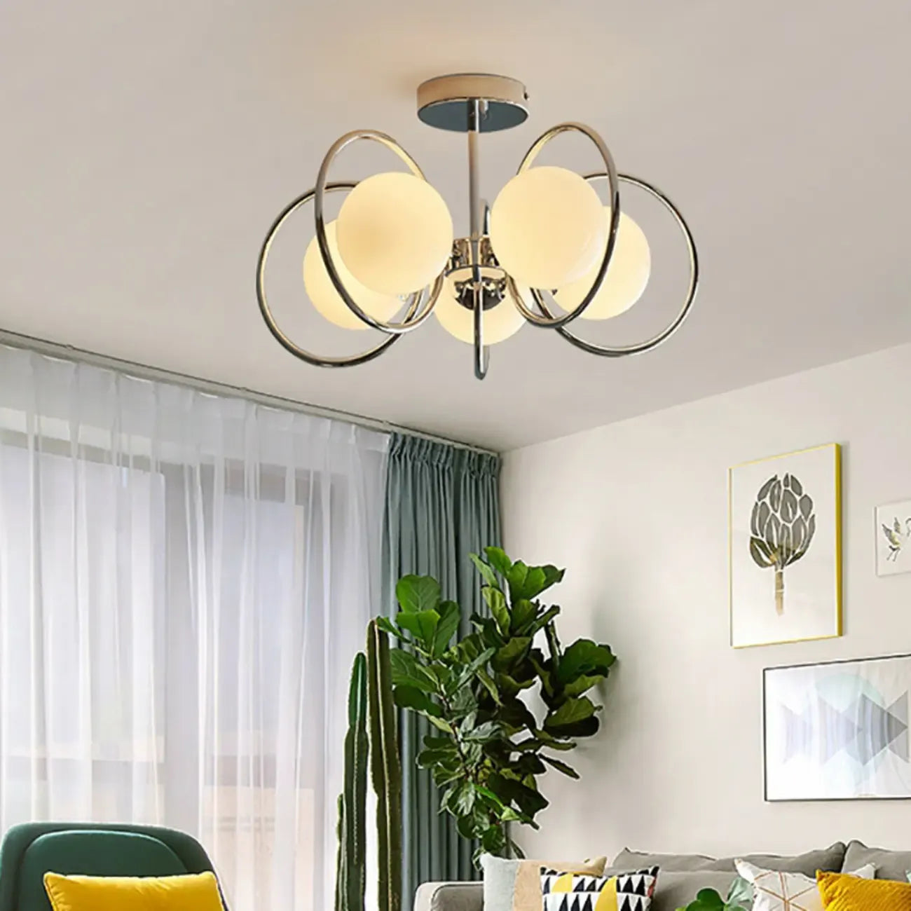 19 to 20 Inch Globe Chrome Ceiling Light for Modern Interior