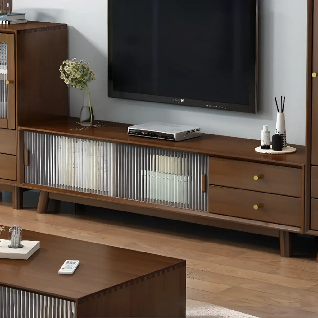 Durable Natural Wooden TV Stand with Cable Management