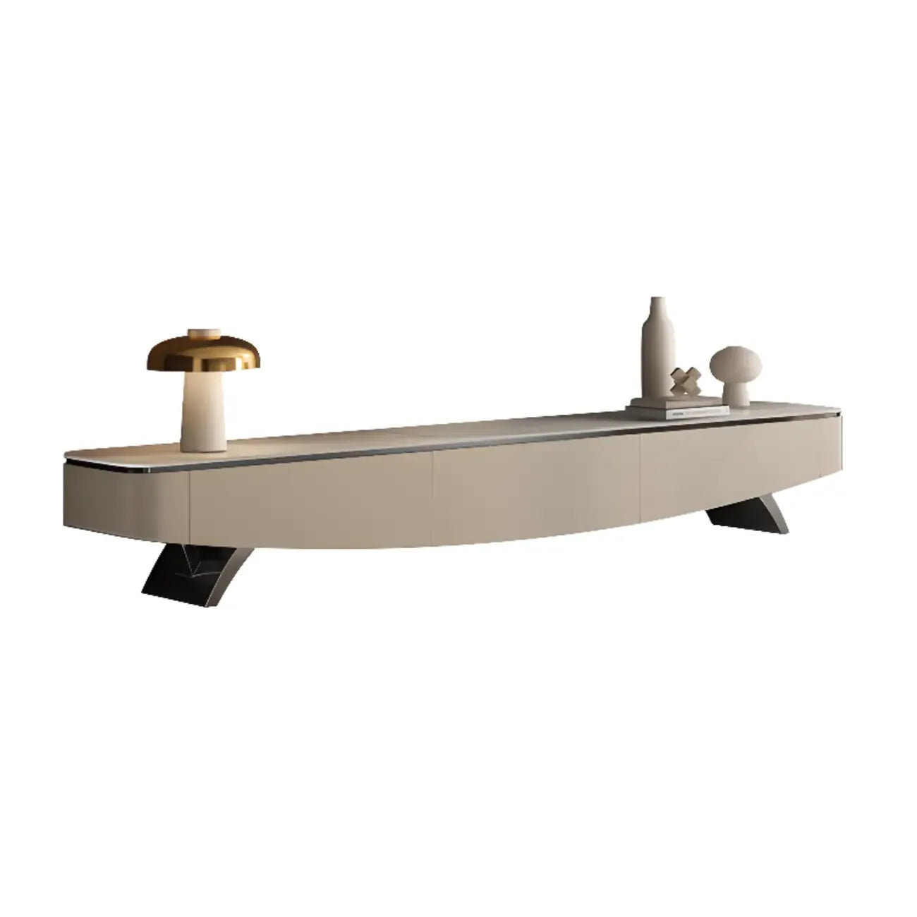 87 Modern Stone Champagne Curved TV Stand with Drawers