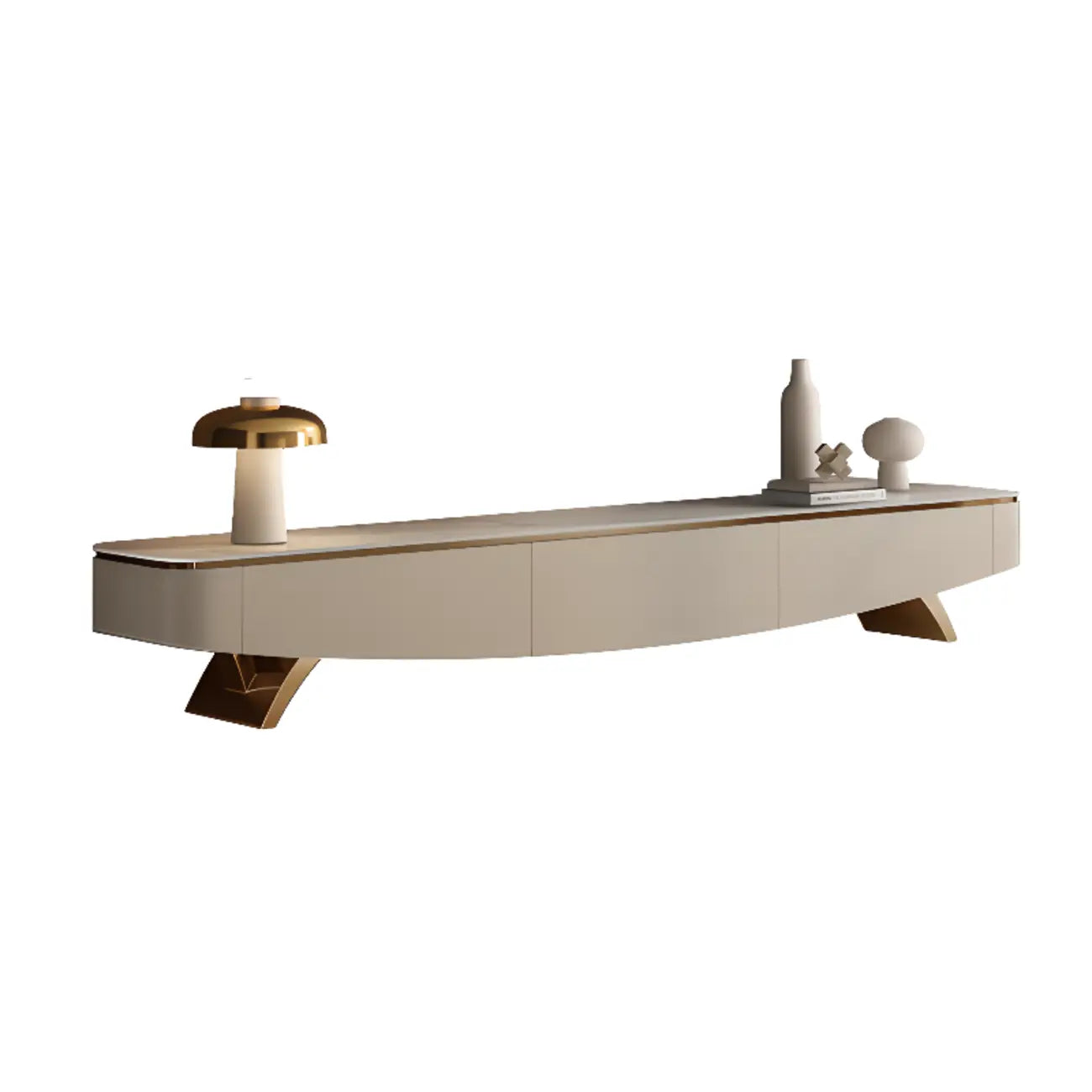 87 Modern Stone Champagne Curved TV Stand with Drawers