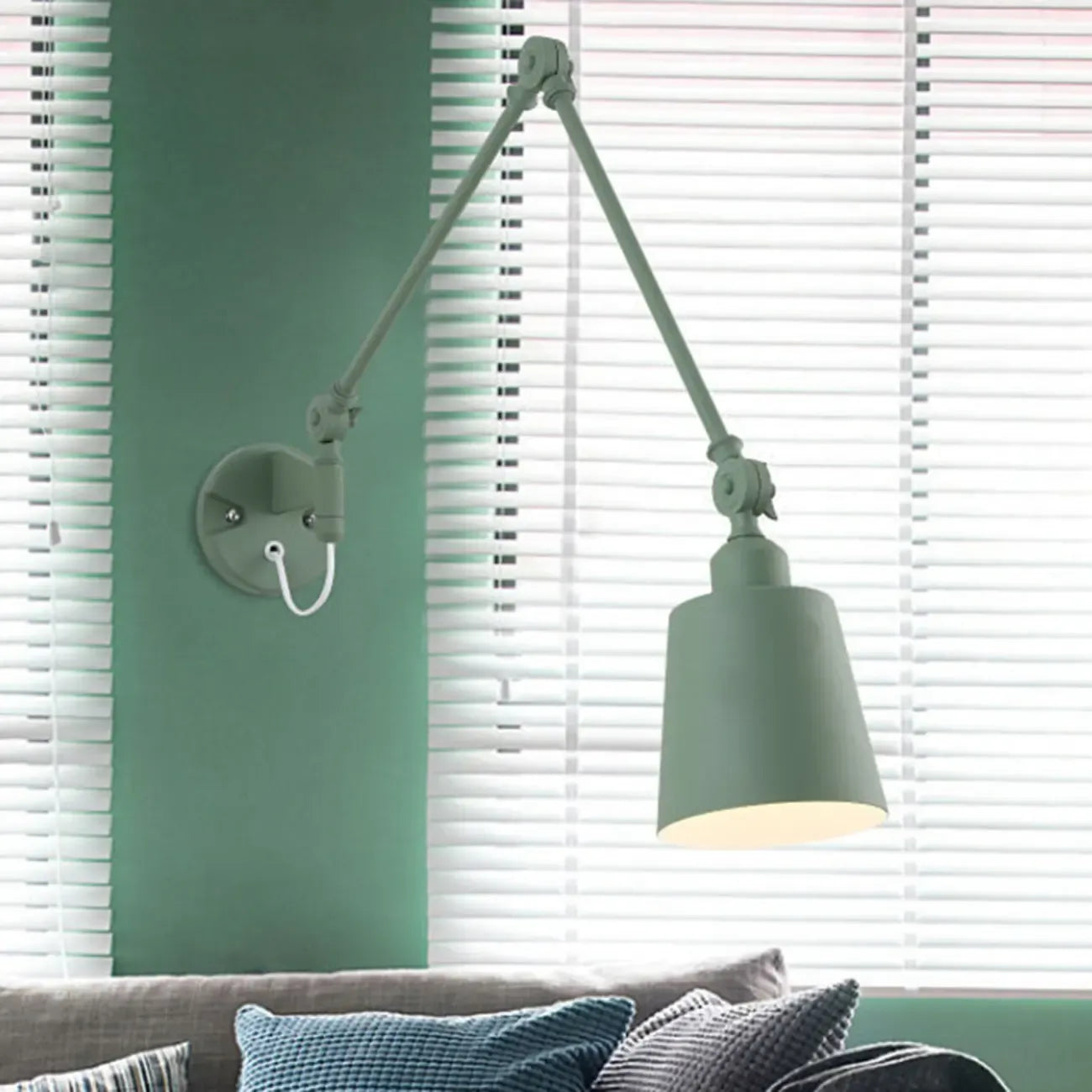 Adjustable Iron Swing Arm Wall Light for Bedside/Study Space