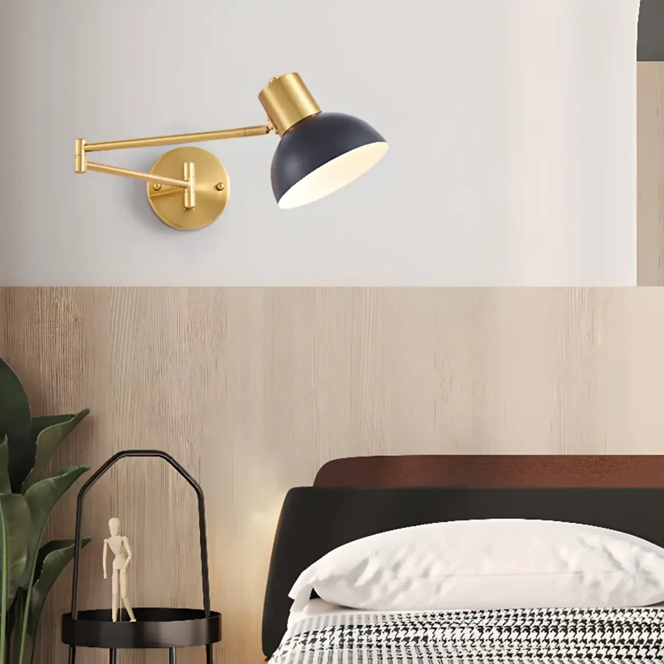 5 to 9 Inch Modern Swing Arm Brass Wall Light for Bedside