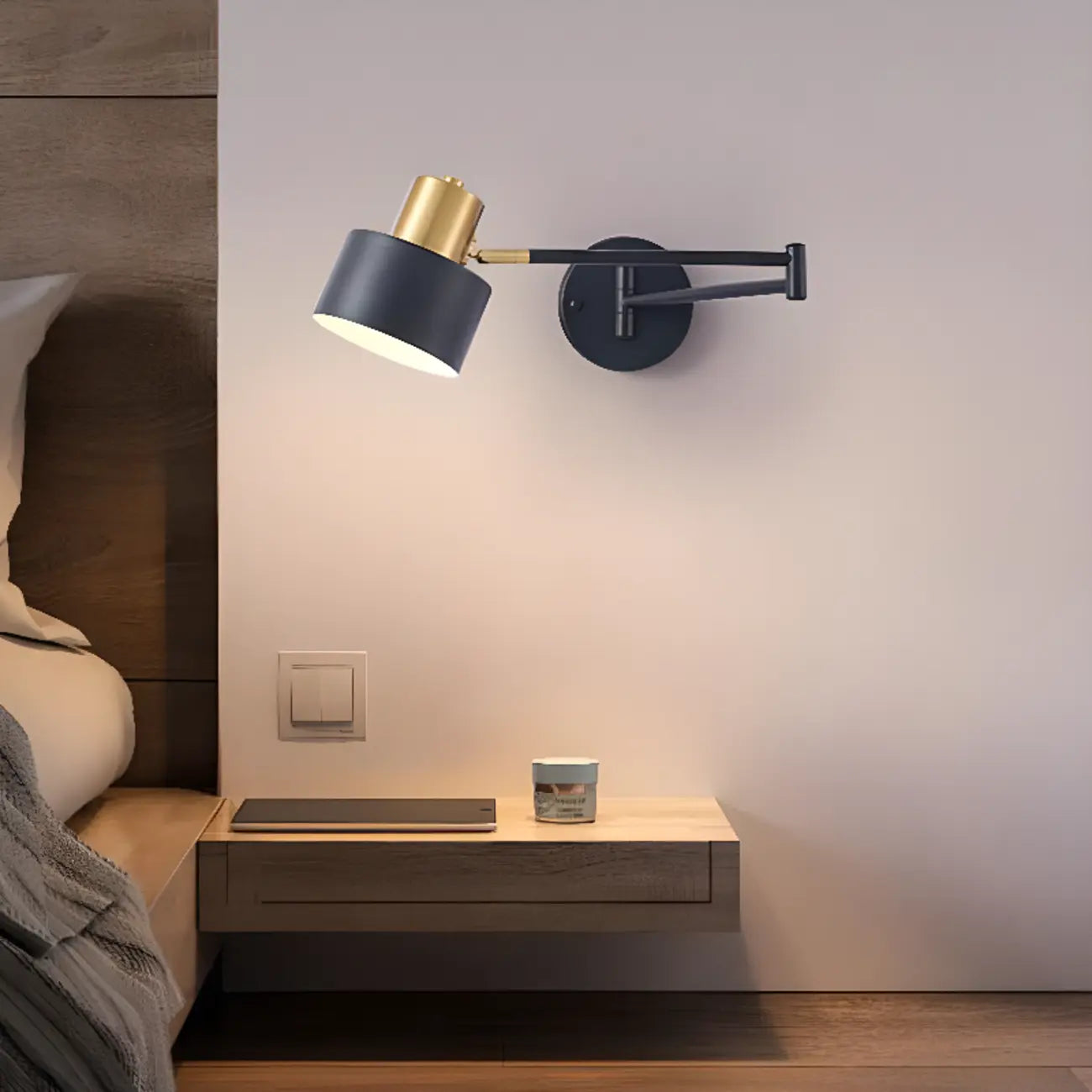 5 to 9 Inch Modern Swing Arm Brass Wall Light for Bedside