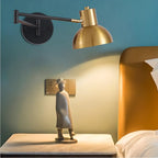 5 to 9 Inch Modern Swing Arm Brass Wall Light for Bedside