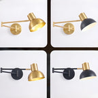 5 to 9 Inch Modern Swing Arm Brass Wall Light for Bedside