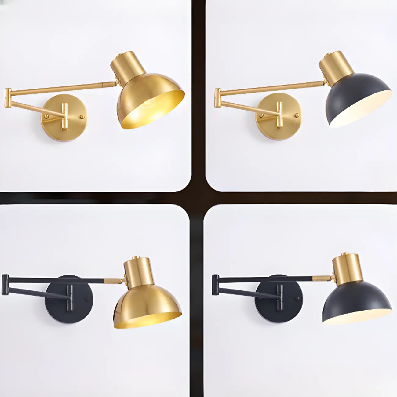 5 to 9 Inch Modern Swing Arm Brass Wall Light for Bedside