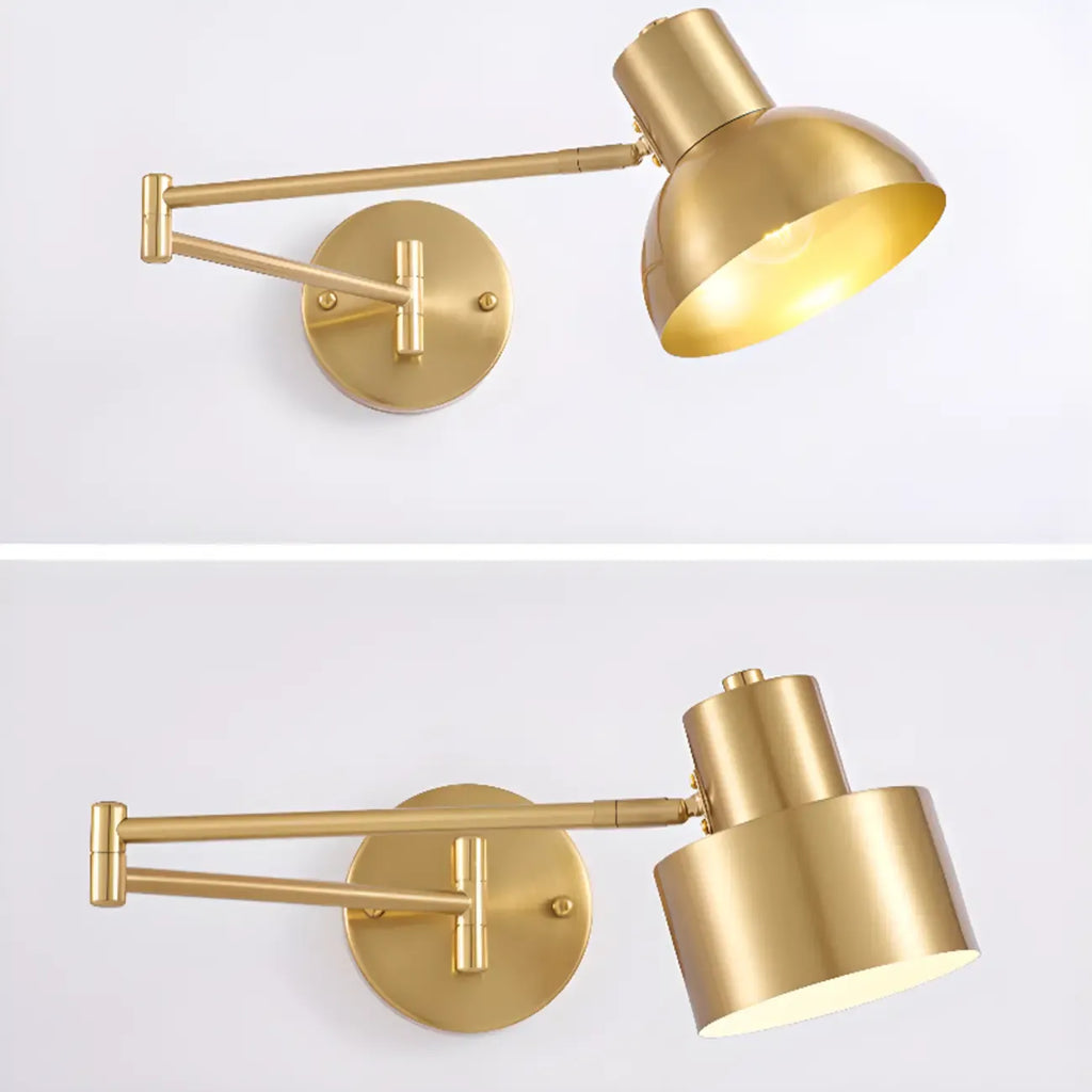 5 to 9 Inch Modern Swing Arm Brass Wall Light for Bedside