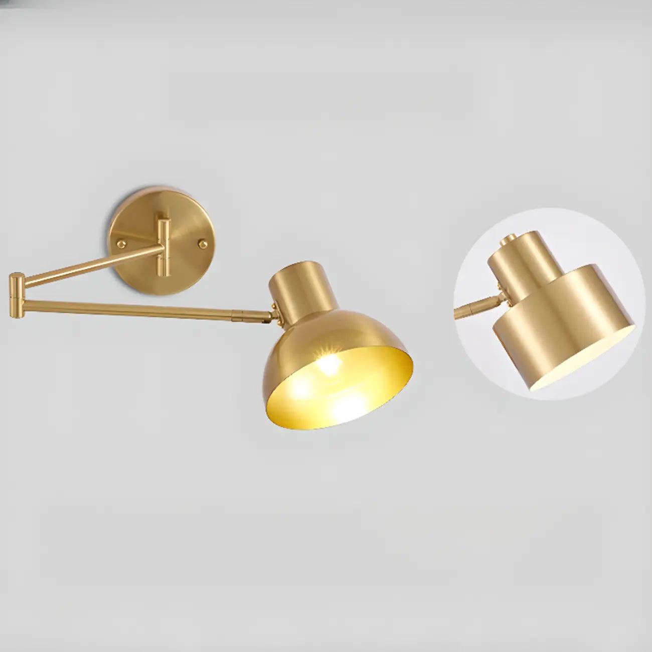 5 to 9 Inch Modern Swing Arm Brass Wall Light for Bedside