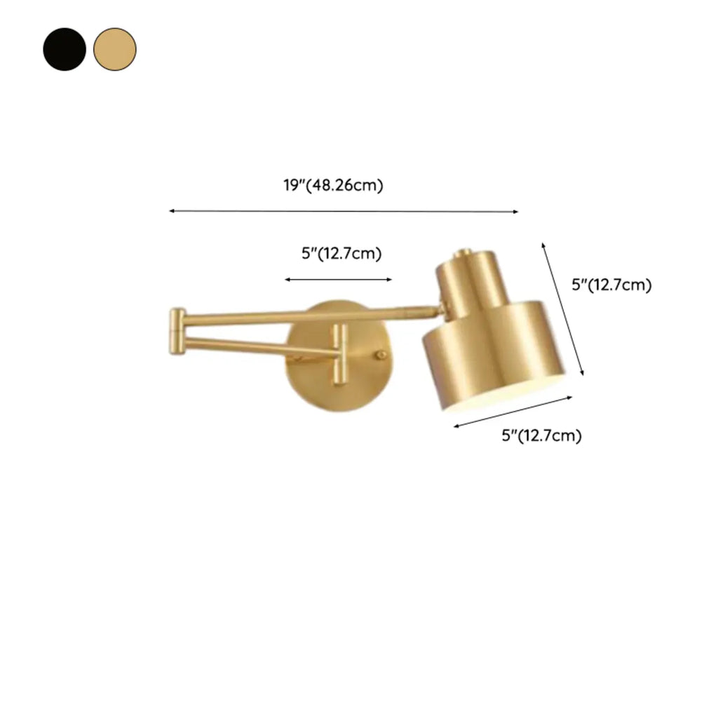 5 to 9 Inch Modern Swing Arm Brass Wall Light for Bedside