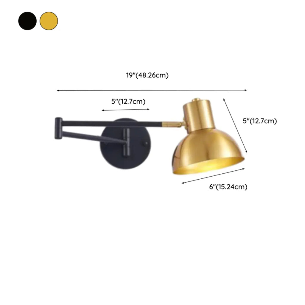 5 to 9 Inch Modern Swing Arm Brass Wall Light for Bedside