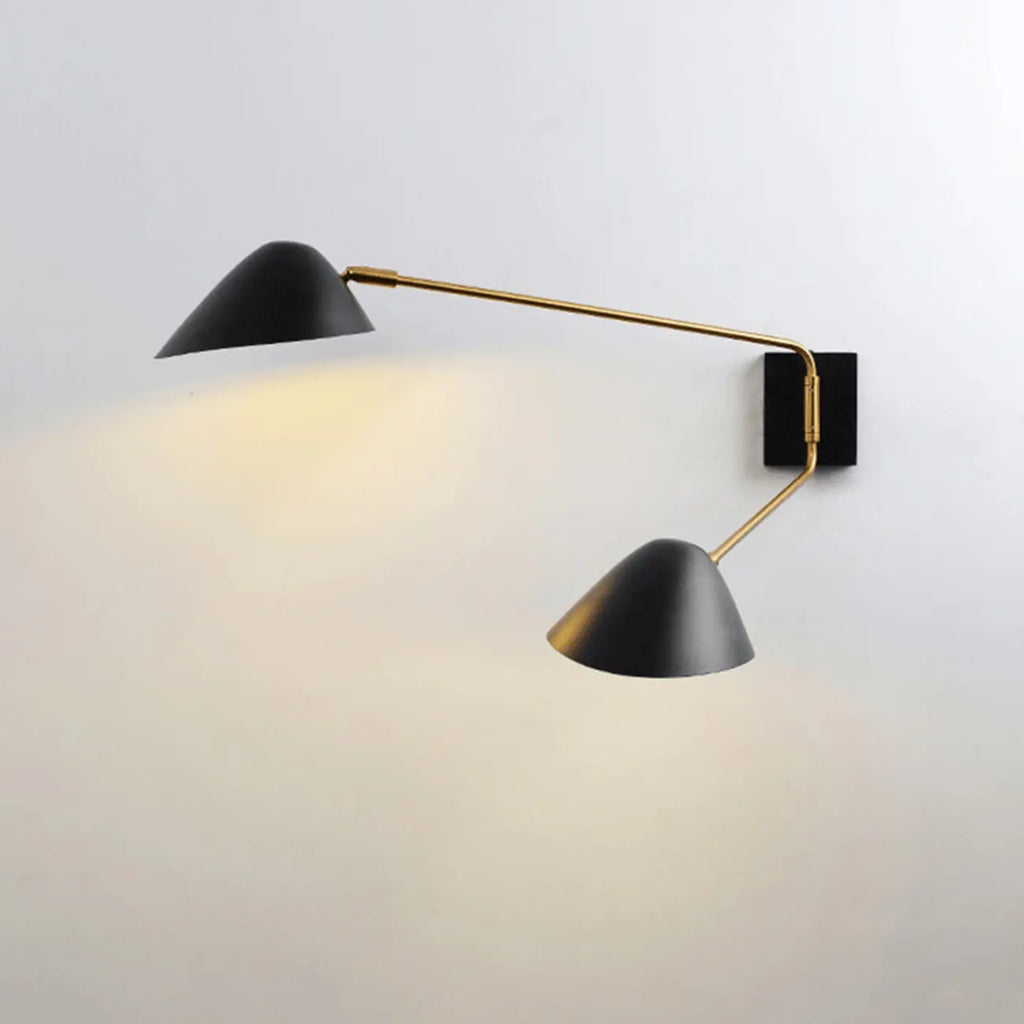Black Metal 2-Light Swing Arm Wall Lamp for Living Room