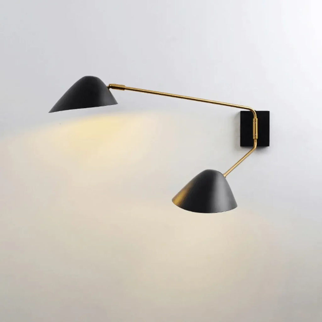Black Metal 2-Light Swing Arm Wall Lamp for Living Room