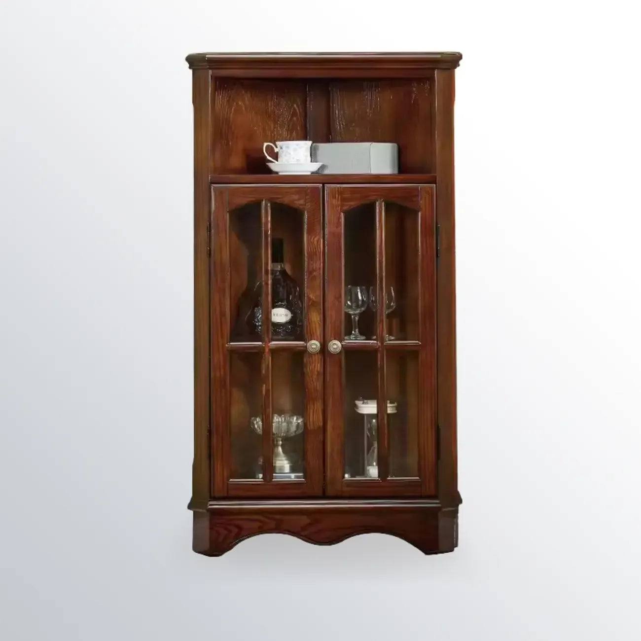 Classic Storage Corner Cabinet with Glass Doors & Shelf