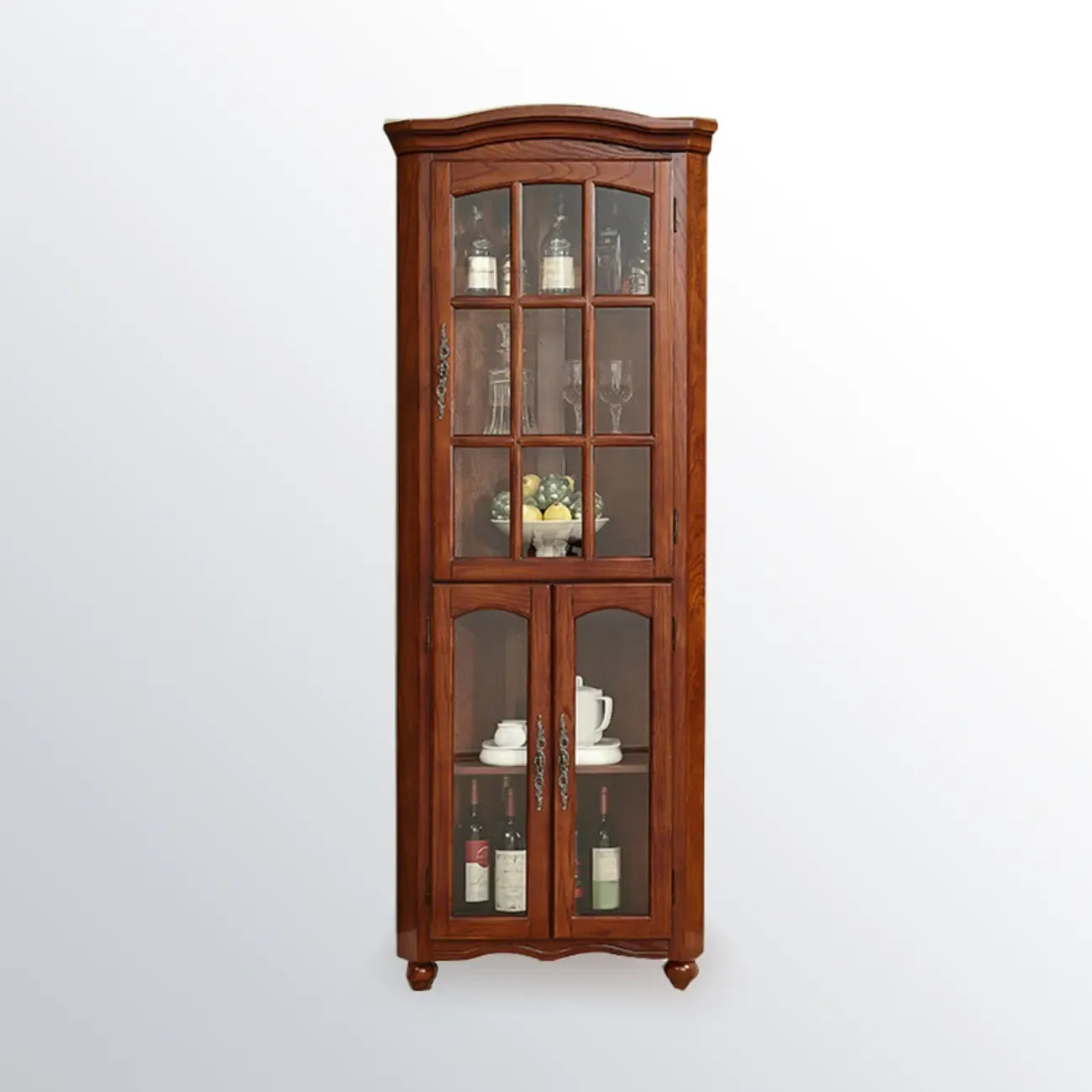 Classic Storage Corner Cabinet with Glass Doors & Shelf