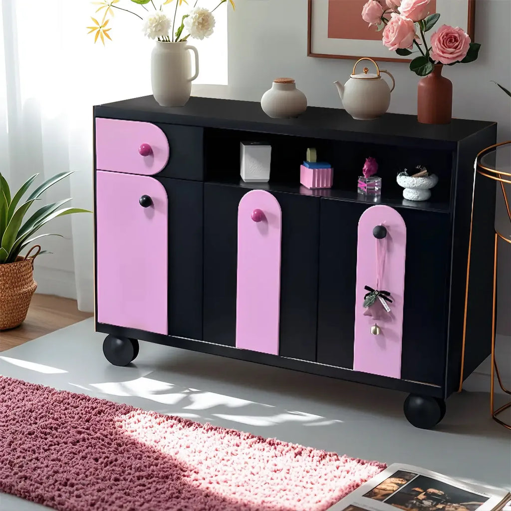 Adorable Purple Accent Cabinet with Exterior Shelf