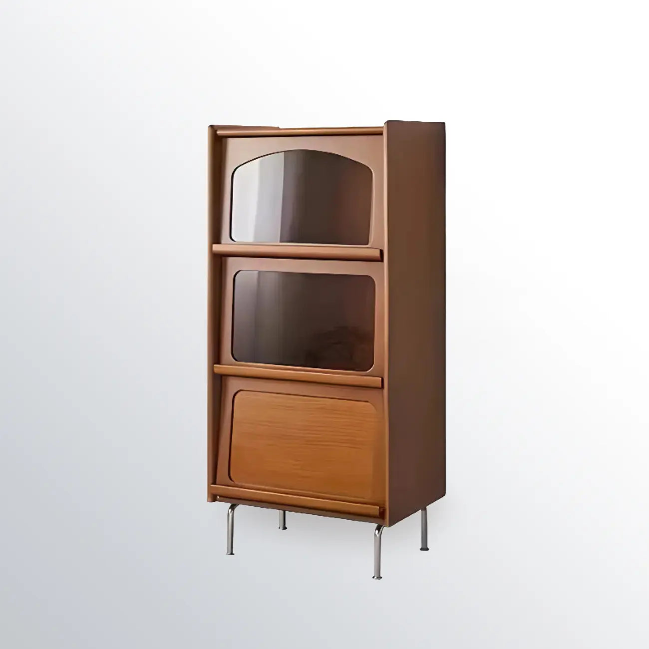50 Modern Pine Brown Accent Cabinet with Glass Door