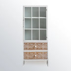 Bohemian White Accent Cabinet with Glass Door & Drawers