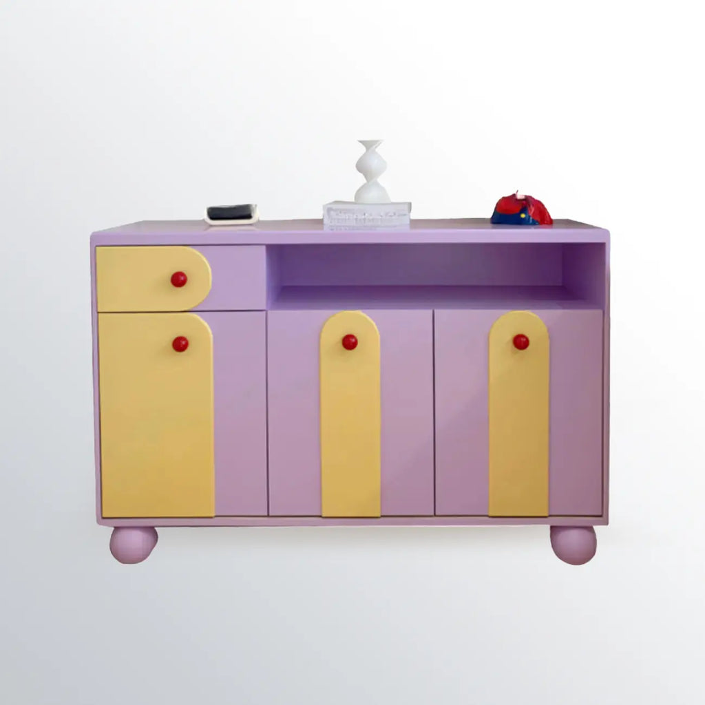Adorable Purple Accent Cabinet with Exterior Shelf