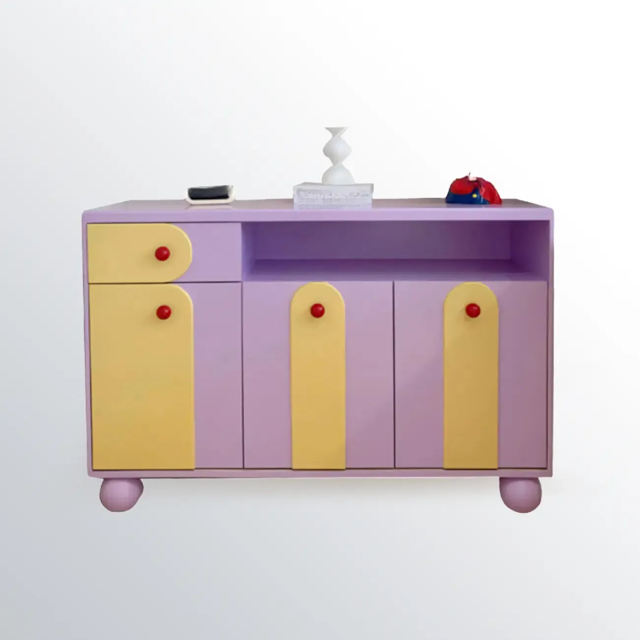 Adorable Purple Accent Cabinet with Exterior Shelf