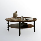 Vintage Wooden Round Coffee Table with Shelf & Tray Top