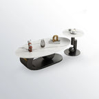 Modern Metal White Stone Oval Coffee Table for Home