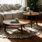 Mid-century Wooden Round Coffee Table Set with Cross Legs