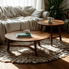 Mid-century Wooden Round Coffee Table Set with Cross Legs
