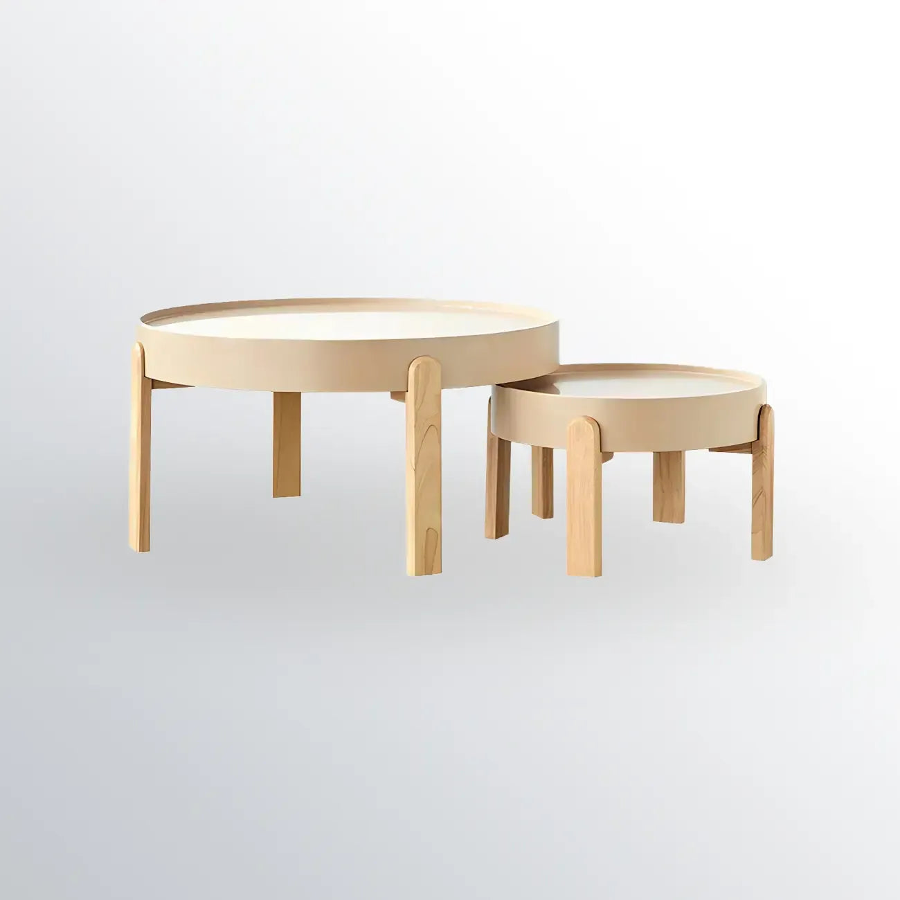 Minimalistic Beige Wood Round Coffee Table with Tray Top