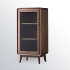 2-Drawer Mid-Century Brown Accent Cabinet with Gass Door