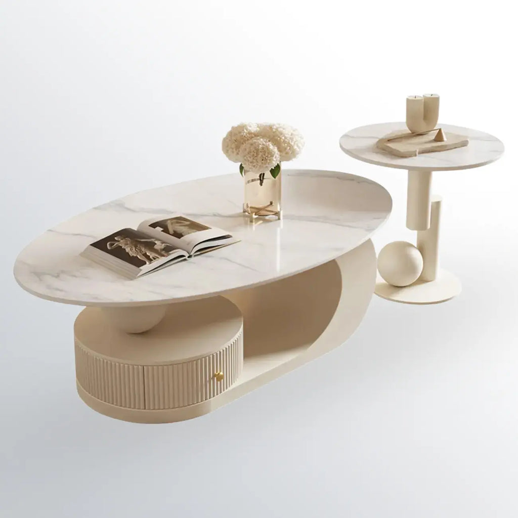 Modern White Stone Top Coffee Table with Scratch Resistant