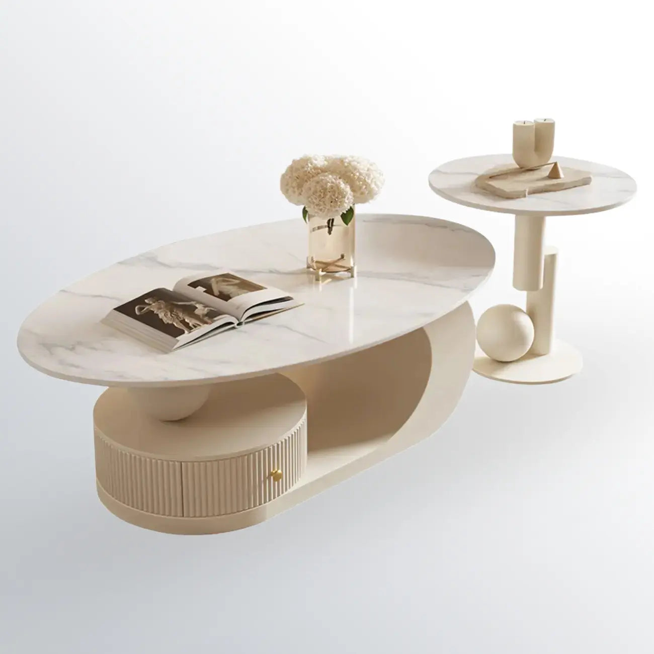 Modern White Stone Top Coffee Table with Scratch Resistant