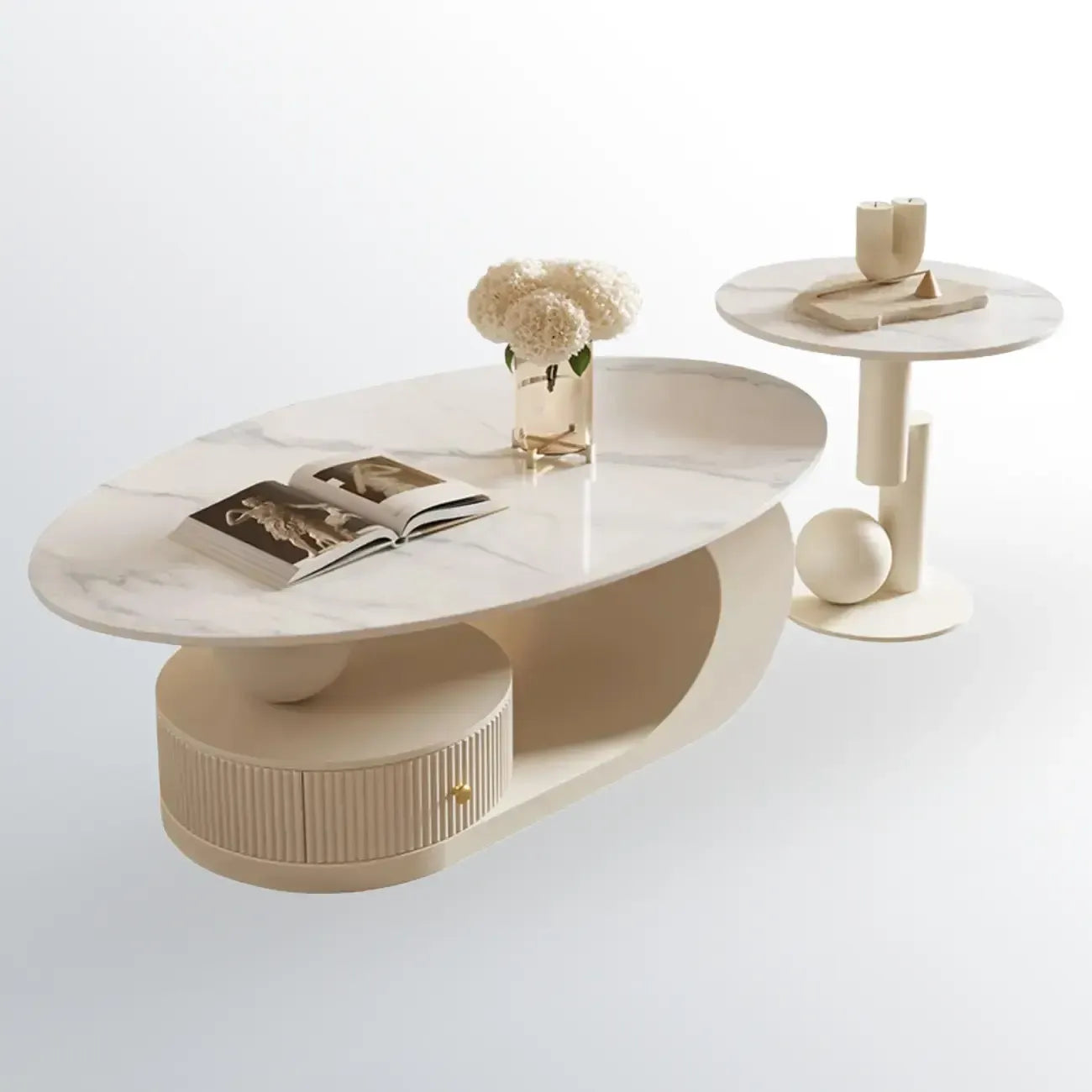 Modern White Stone Top Coffee Table with Scratch Resistant