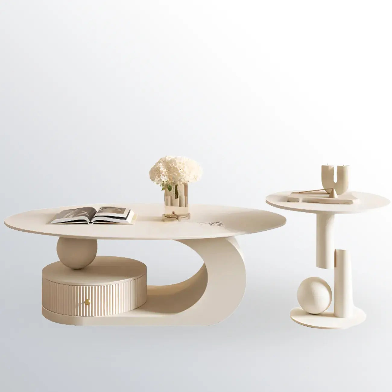 Modern White Stone Top Coffee Table with Scratch Resistant