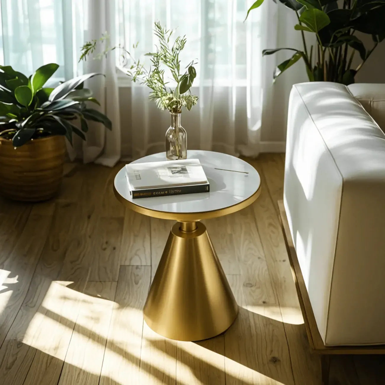 Stylish Sintered Stone Pedestal End Table for Living Room